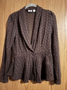 Cato Brown Circular Lace Peplum Blazer